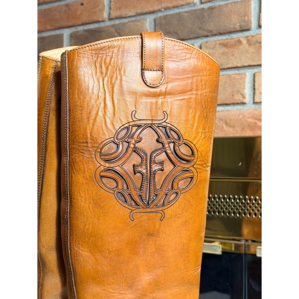 Frye Rider Logo Boots Women Tan Leather Tall Riding EquestrianSize 9M - Picture 2 of 16